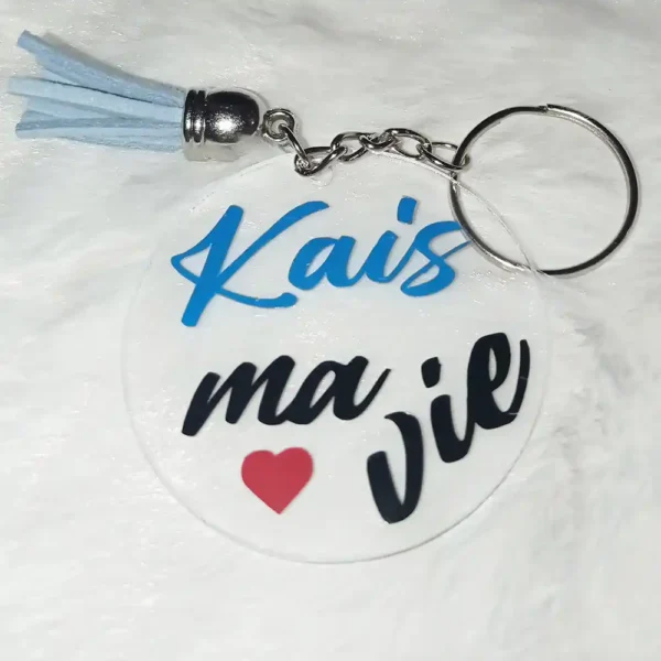 Porte-clé personnalisé Tizi Art Design avec inscription de nom et "ma vie"