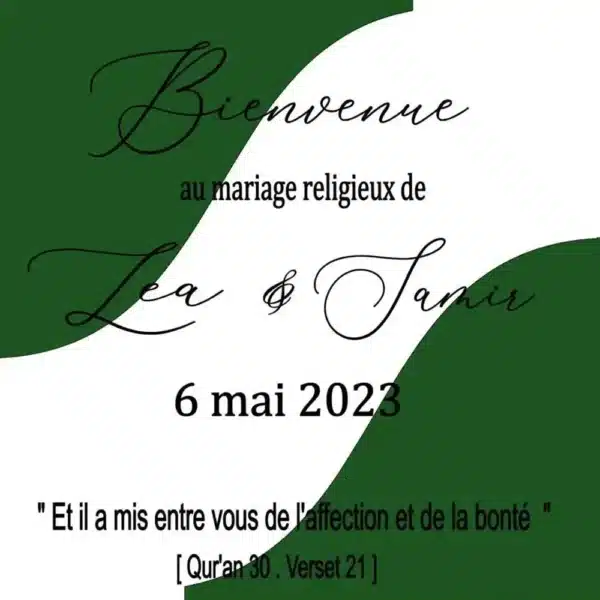 Plexiglass vert et blanc personnalisé pour événements de mariage par Tizi art design